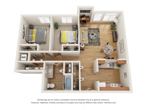 Floor plan for 2 beds, 1 bath, 894 sqft
